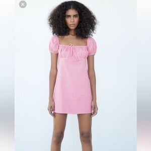 Zara gingham puff sleeve mini dress
